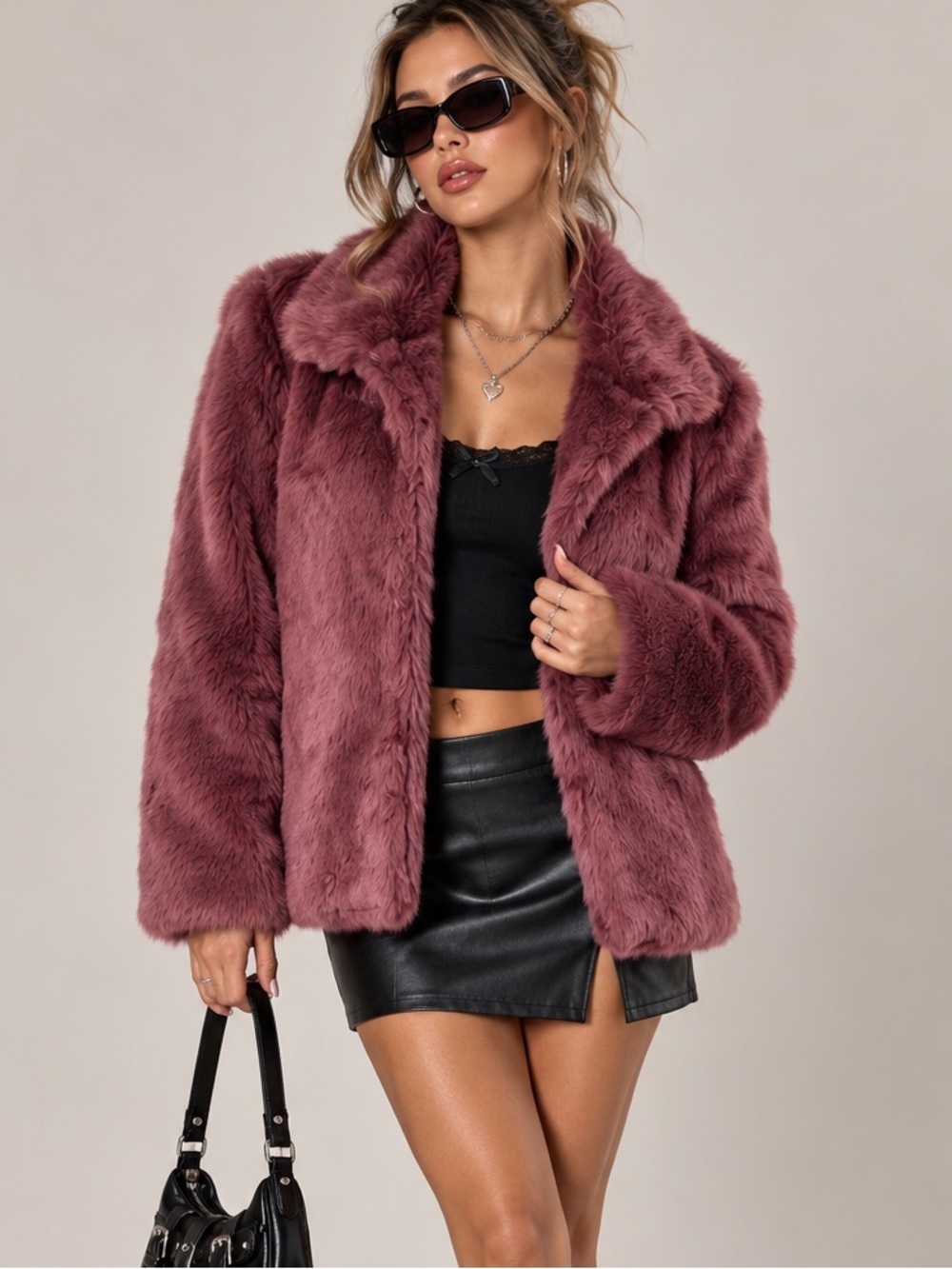 Jou Jou Burgundy Faux Fur Y2K Glam Soft Goth Jacket Size S